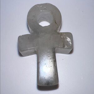 Hand Carved Ankh Pendant in Translucent White Stone